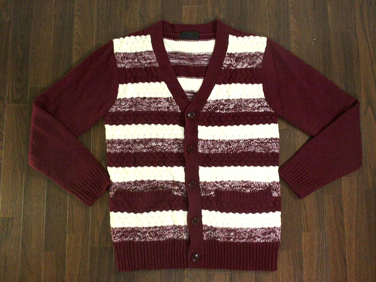 ☆アトリエサブ メン【A.S.M】アクリルニット カーディガン 48(M) 白エンジ 編み柄 美品拍卖