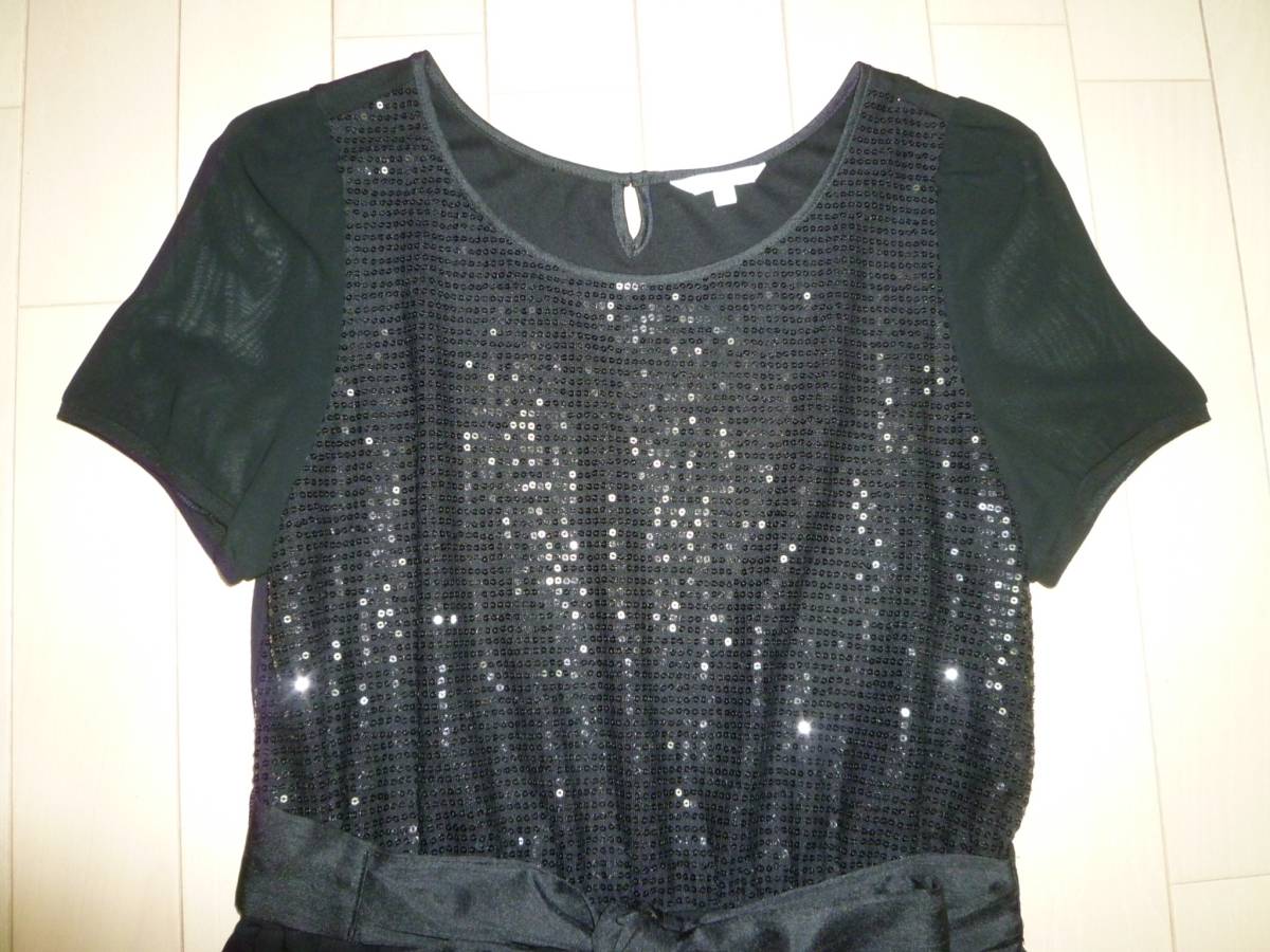 ★TO BE CHIC★美品 スパンコールワンピース リボン付 黒 パーティ クラブ 拍卖