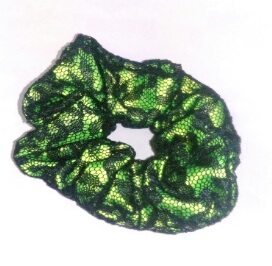 ヘアーアクセサリー シュシュ グリーン地に黒のレース 新品未使用 拍卖