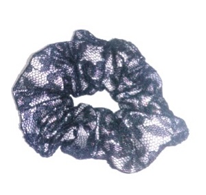 ヘアーアクセサリー シュシュ グレー地に黒のレース 新品未使用 拍卖