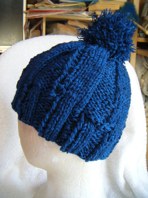 冬*純毛*手編男女兼用キャップ*青系*ボンボン  yo拍卖