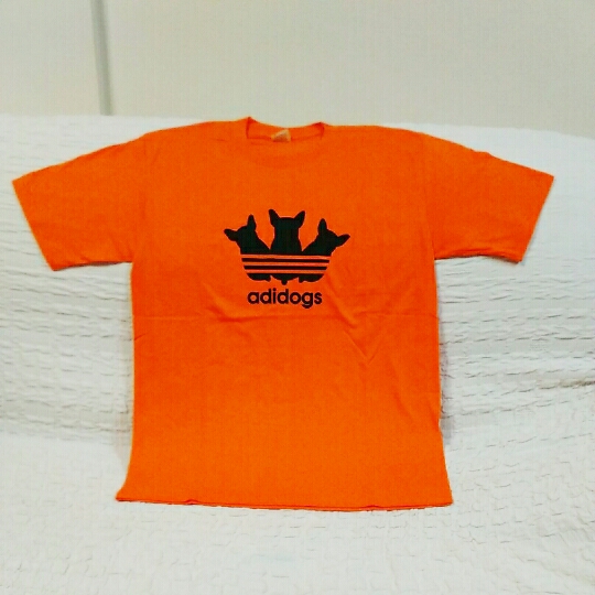 adidogs★おもしろジョークTシャツ★ギャグTシャツ★オレンジ★XLサイズ★激安★お買得★飲み会ネタに★犬好きの方に★コットン100%★拍卖