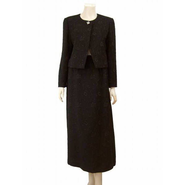 新品同様★エリカエン*絵利花苑*艶黒*フロッキー風膨れ地*上品ロングスカートスーツ*セットアップ*9号.Mサイズ.38拍卖