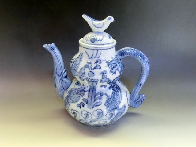 水注■「雍正年製」染付龍紋鳥摘み水差し 古いお茶道具 青華 古玩 唐物 中国 古美術 時代物 骨董品■拍卖