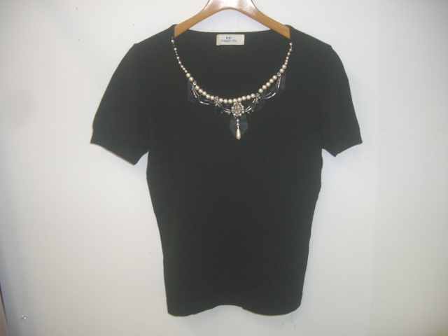 送料無料!Viaggio Blu(ビアッジョブルー/ビッキー)パール刺半袖ニット☆サイズ2拍卖