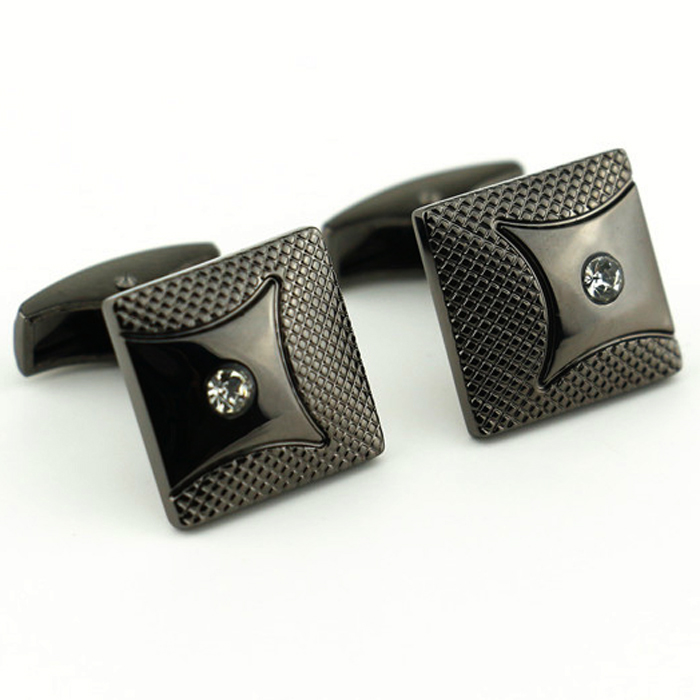 カフス カフリンクス ガンメタ系 ラインストーン 専用PUレザーBOX付き ECF-5120 最後の1点 値下げ!拍卖