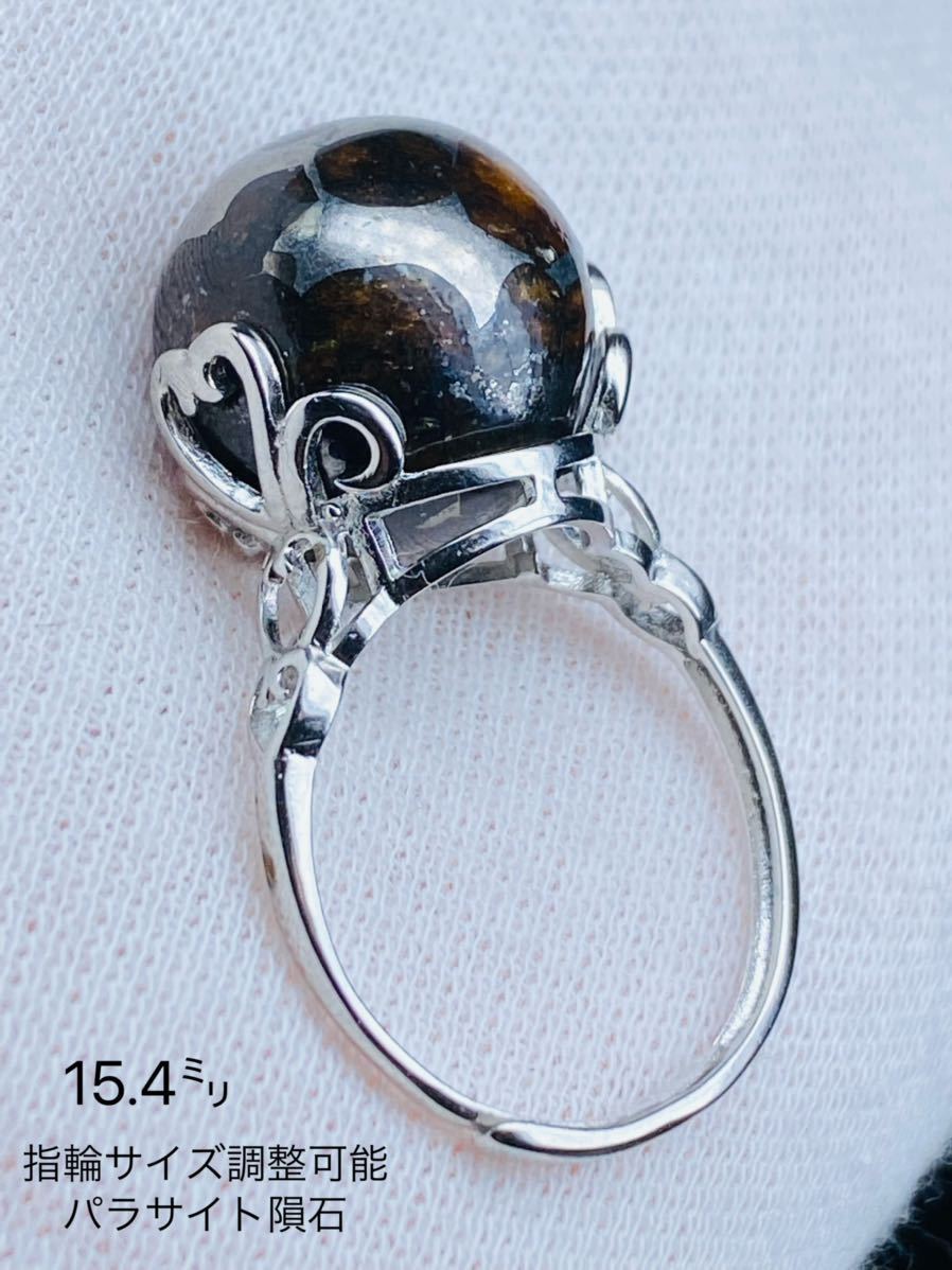 ★パラサイト隕石 指輪 360回転 15.4㍉ セリコ隕石 サイズ調整可能 最高品質 御守り 健康 仕事運 隕石拍卖