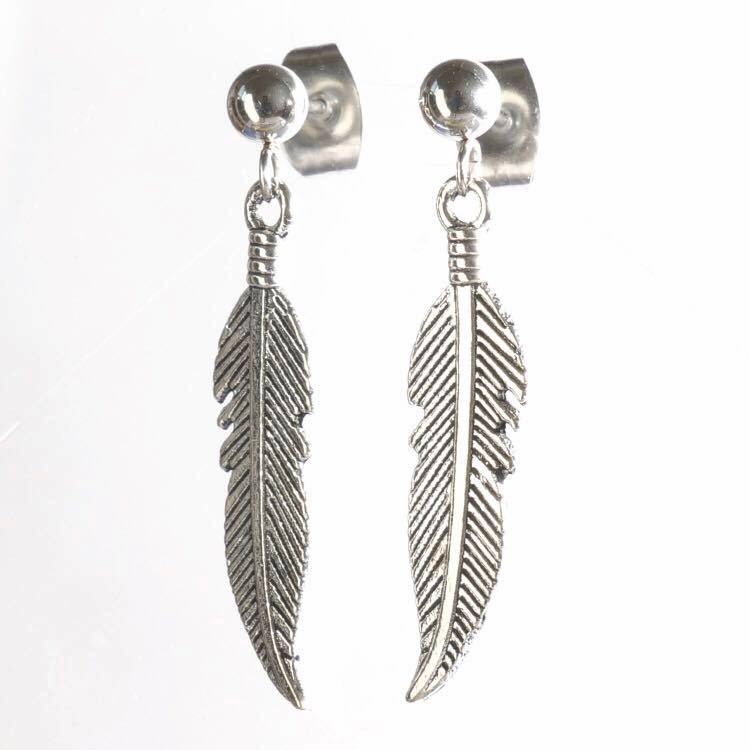 新品 316l サージカルステンレス フェザーピアス 抗アレルギー シルバー ユニセックス ビンテージ プレゼント フェザー 羽 送料無料拍卖