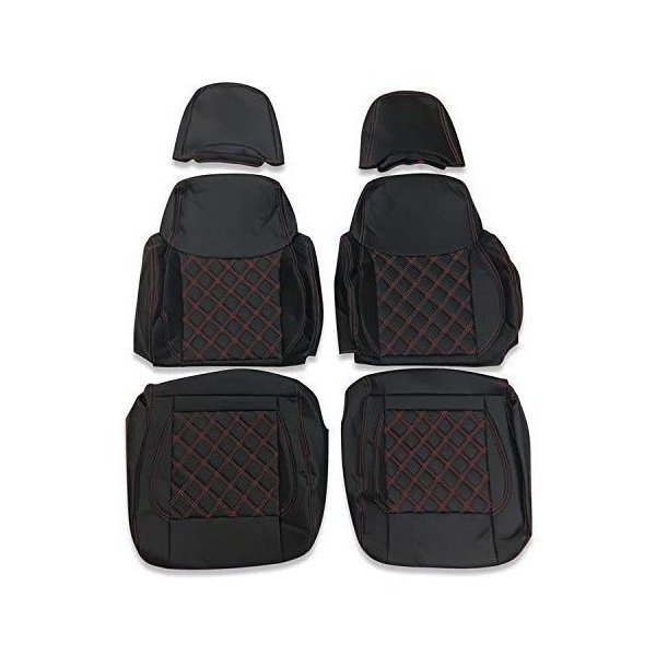 シートカバー スズキ ジムニー JA11V H2.3~H7.10 フロント PVCレザー レッドステッチ RM-CV014F-RL拍卖