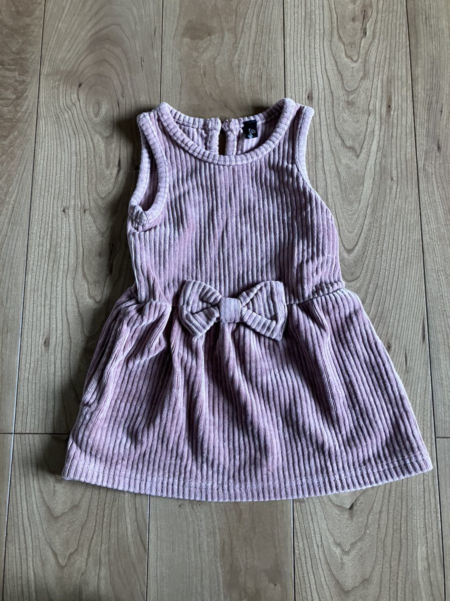 女の子 ベビー リブデザイン リボン ワンピース 80センチ ピンク拍卖