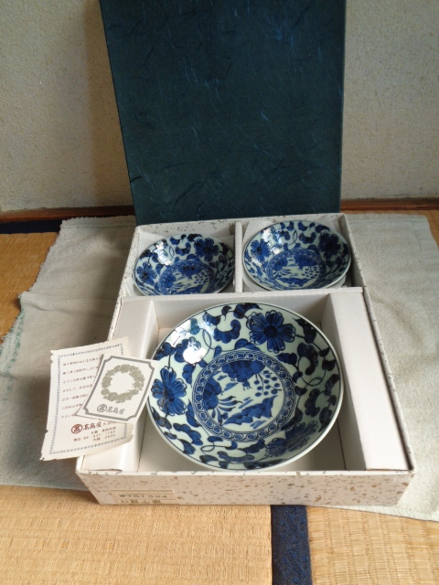 陶磁器 静山窯/中鉢&小鉢5枚/銘:雪峰?/箱入未使用美品-長期保管品拍卖