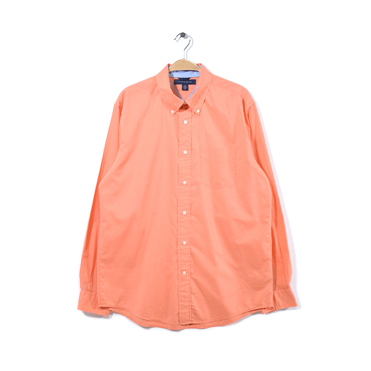 【送料無料】 トミーヒルフィガー コットン 長袖シャツ BDシャツ ボタンダウン メンズM オレンジ 無地 TOMMY HILFIGER 古着 CA0925拍卖
