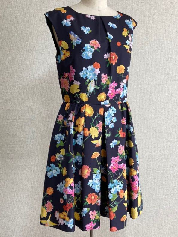 ☆極美品☆ チェスティ バードフラワー ワンピース 1 フラワープリント 花柄 小鳥 総柄 ネイビー拍卖