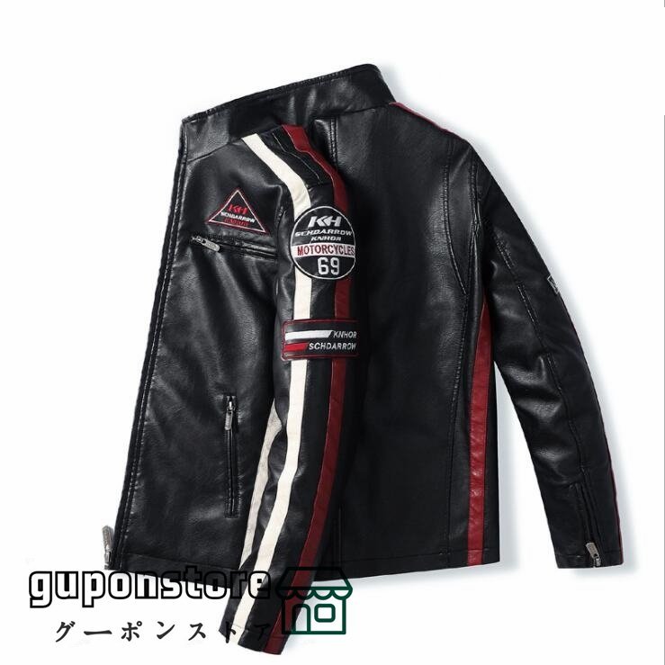 秋冬新作 メンズレザージャケット ライダースジャケット バイクジャケット ジャンパー ブルゾン 革ジャン 刺繍 厚手 裏起毛 L~3XL 3色拍卖