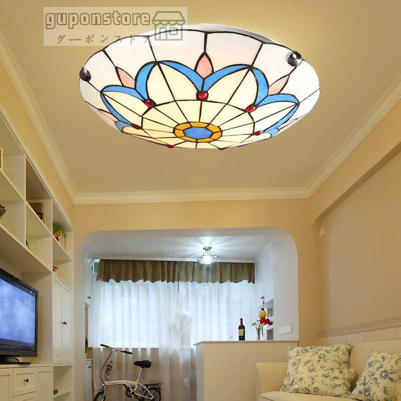 極上◆美品 オシャレ シーリングライト ステンドグラスランプ 天井照明 3灯 芸術品拍卖