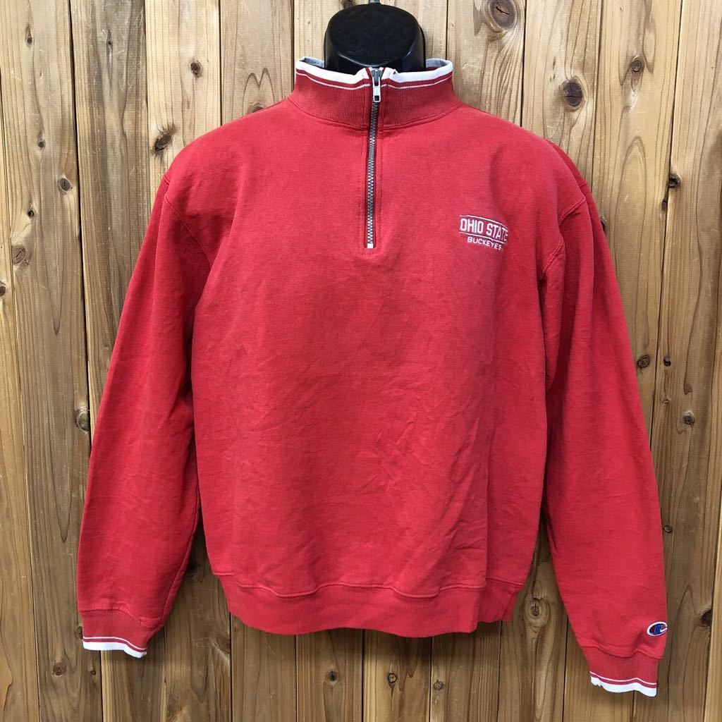 90's◇Champion /チャンピオン ハーフジップ スウェット トレーナー トップス 裏起毛 ロゴ刺繍 大学 カレッジ OHIO STATE BUCKEYES 古着 M拍卖