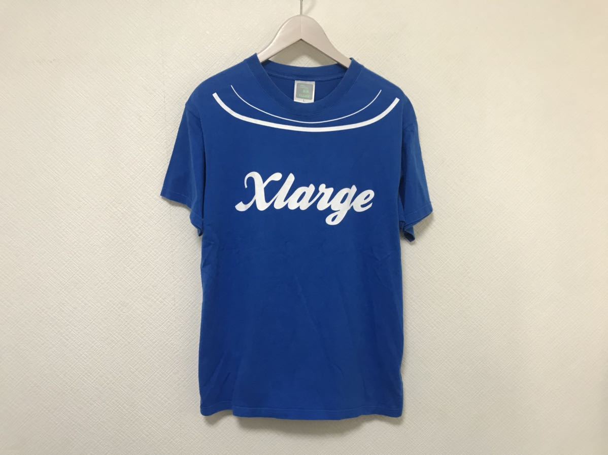 本物エクストララージXLARGEコットンプリント半袖Tシャツメンズビジネスアメカジミリタリーサーフストリート青ブルーL拍卖