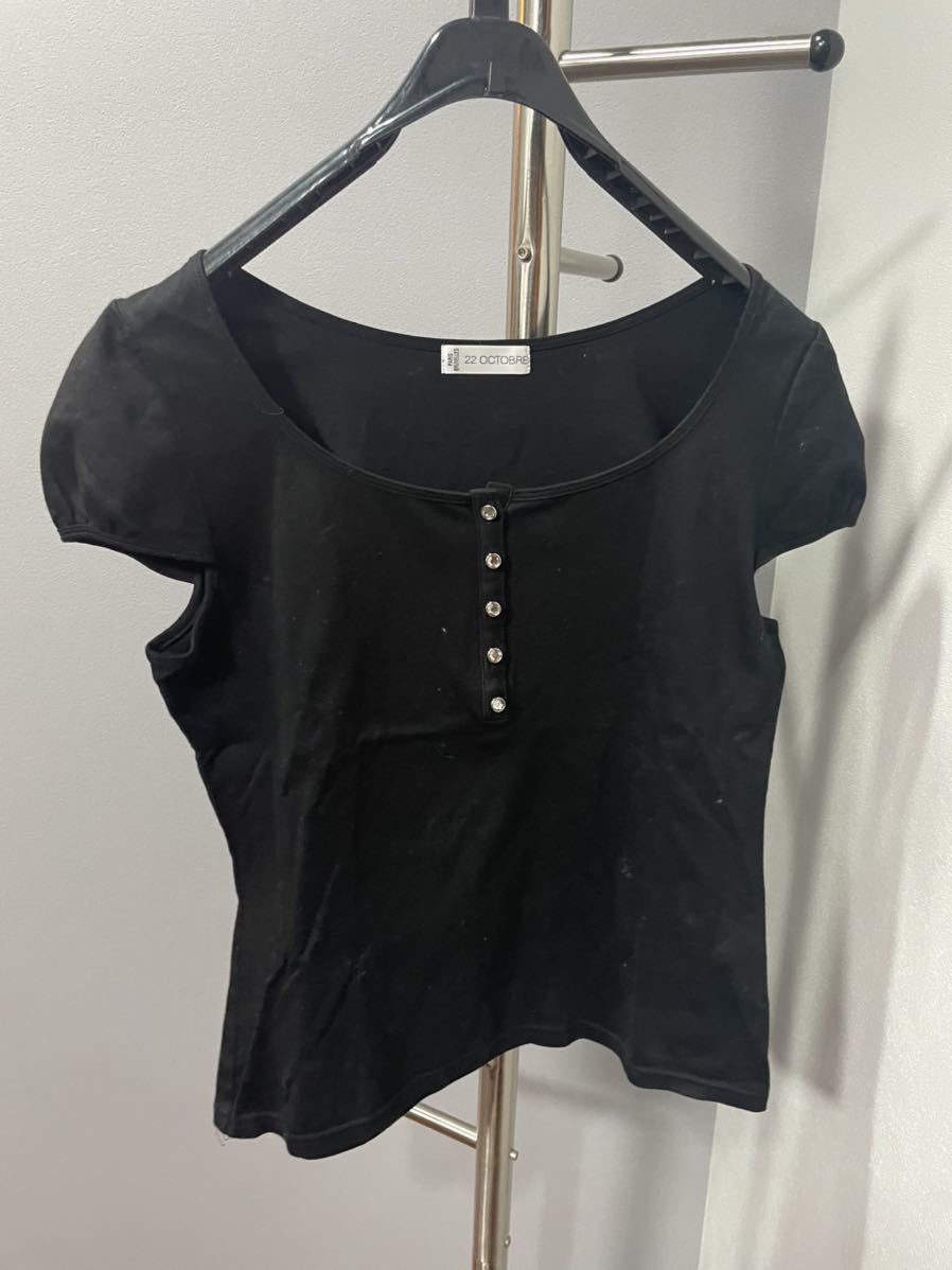 未使用極美品22OCTOBRE半袖カットソーTシャツトップス黒Mレディース拍卖
