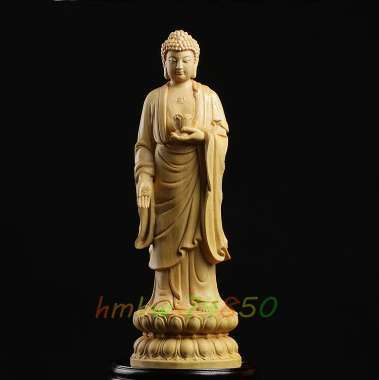 仏教美術 阿弥陀如来立像 木彫仏像 仏教芸術品 精密細工 高さ21cm拍卖