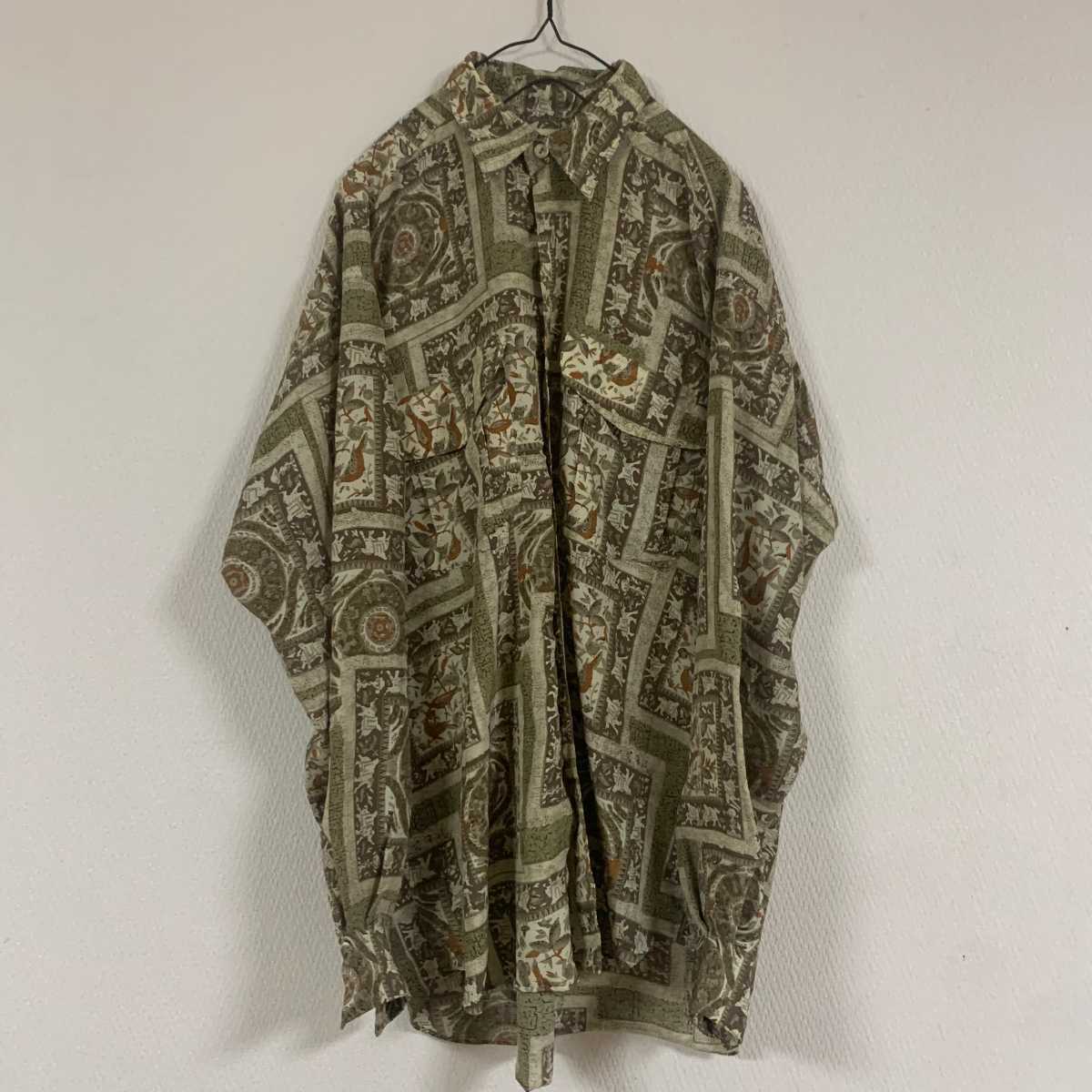 古着 長袖シャツ 総柄 ネイティブ柄 アフリカン 日本製 オールドジャパン 拍卖