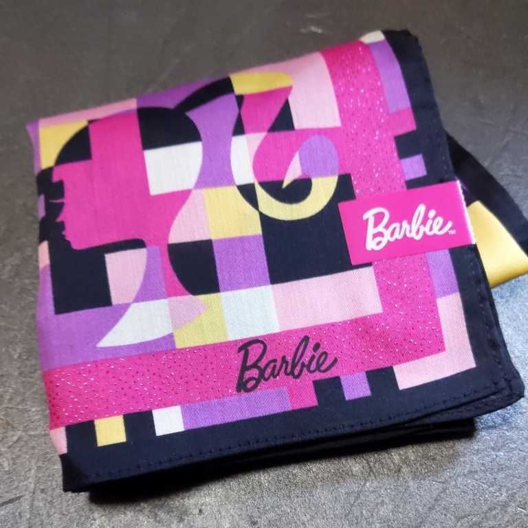 Barbie バービー ハンカチ 47×47cm 綿100% ラメ入り ピンク ブラック パープル/日本製拍卖