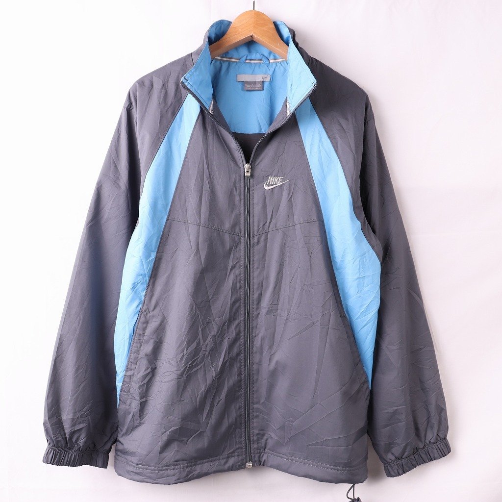 ナイキ ナイロンジャケット S グレー 水色 ウインドブレーカー トラックジャケット NIKE メンズ レディース 古着 中古 nl62拍卖