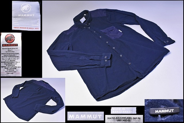 MAMMUT ★ マムート ★ 長袖シャツ ★ ネイビー ★ M (アジアサイズ) ★ 綿80% ★ スイス アウトドア ブランド ★ ボタンダウン ★ 中古品拍卖