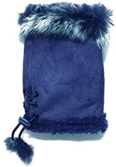 新品●ラビットファー付き スエード 指なしグローブ●手袋●ネイビー ●拍卖