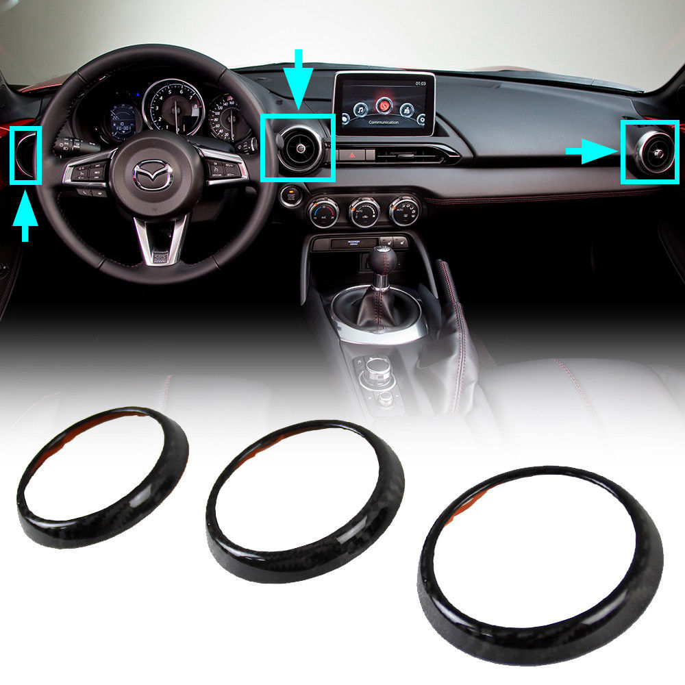 マツダ ロードスター RF MX-5 ND系 エアコンサイド吹出口ベゼル 内装フレームトリム3個セット2016-2024 カーボン製品拍卖