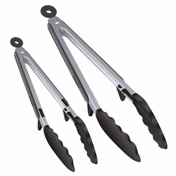 「b5v-a2」 トング シリコン バーベキュー 耐熱 抗菌 23.5cm 30cm 2本セット スタンド付き 閉じロック ブラック拍卖