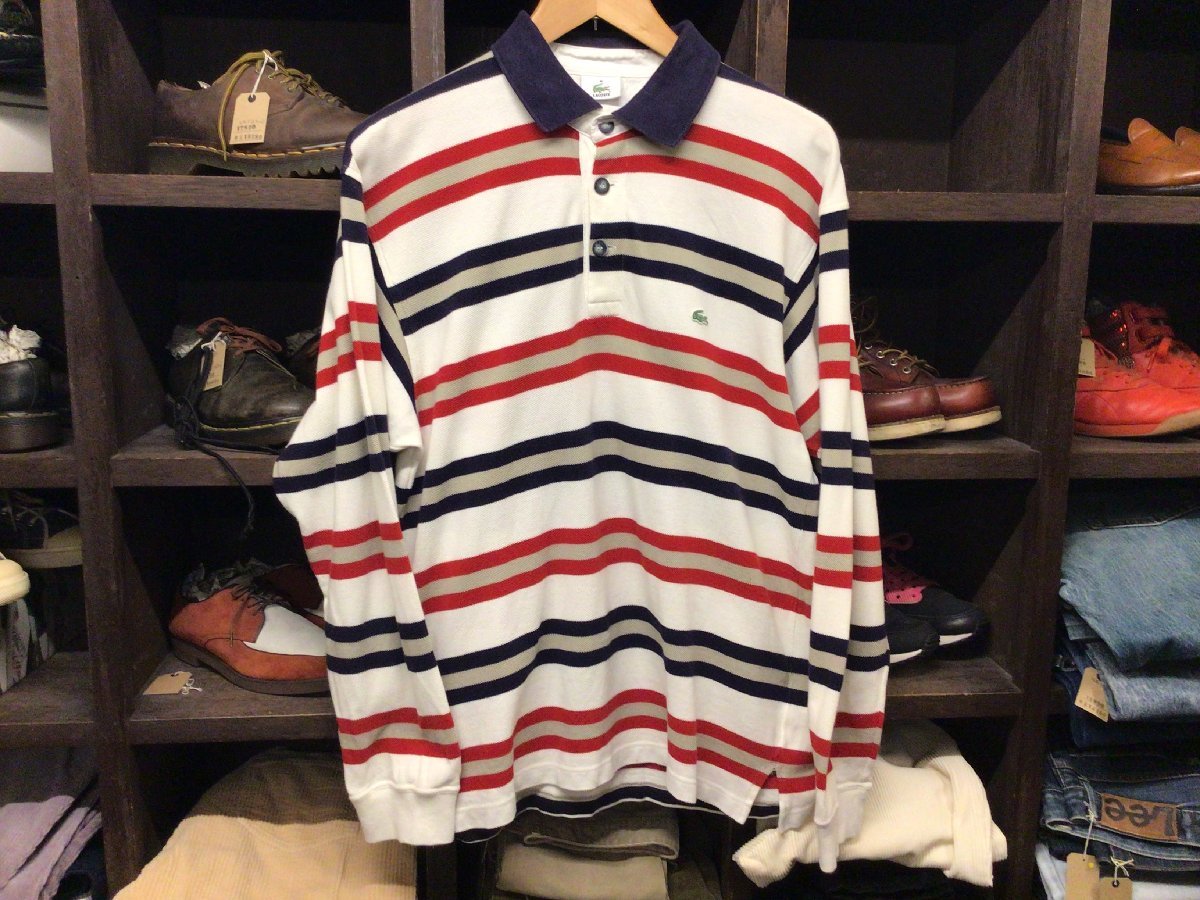 LACOSTE BORDER L/S POLO SHIRT SIZE M ラコステ ボーダー ポロ シャツ 長袖拍卖