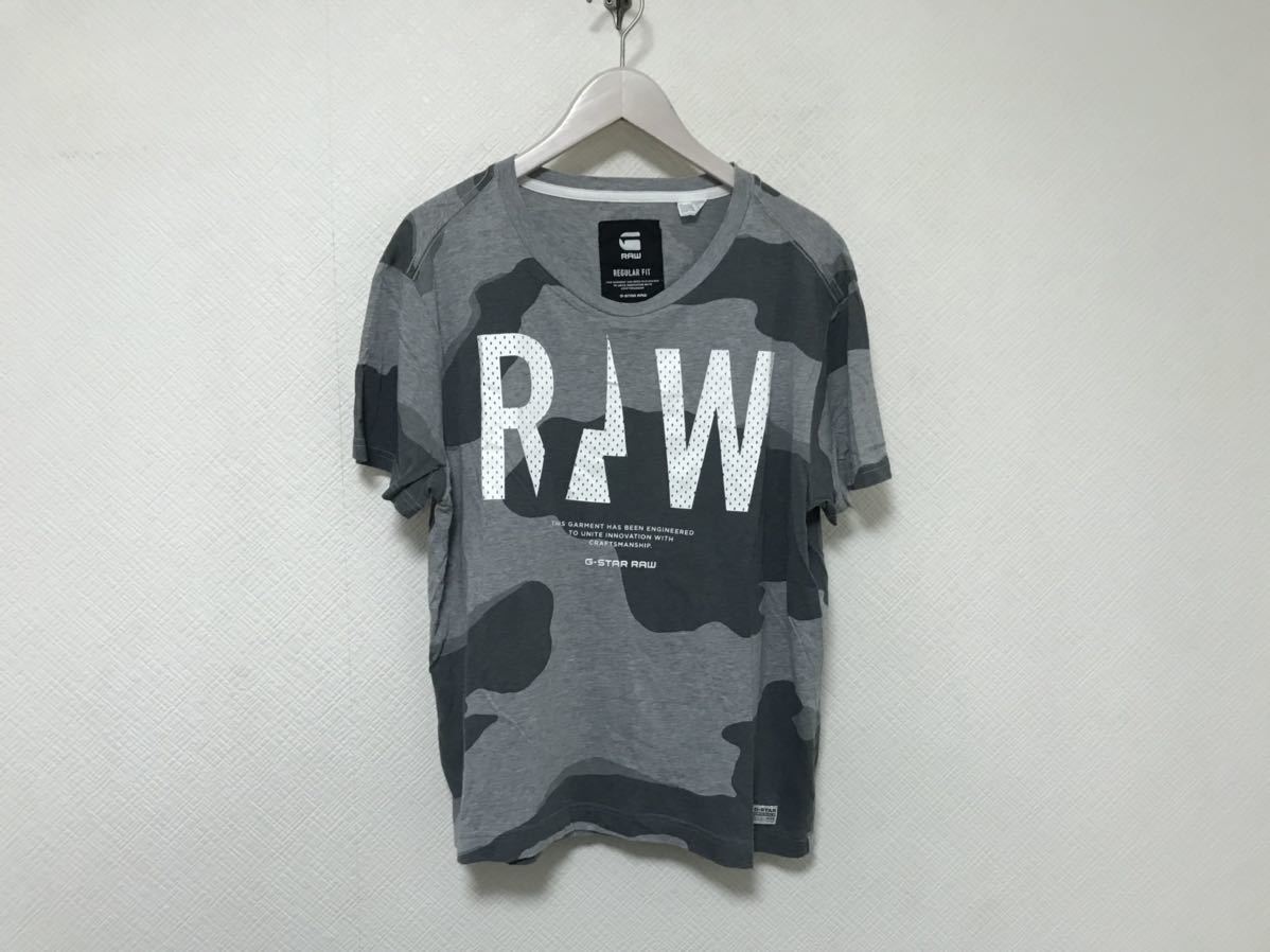 本物ジースターロウGSTAR RAWコットンプリント半袖TシャツメンズサーフアメカジミリタリーストリートサーフグレーM拍卖