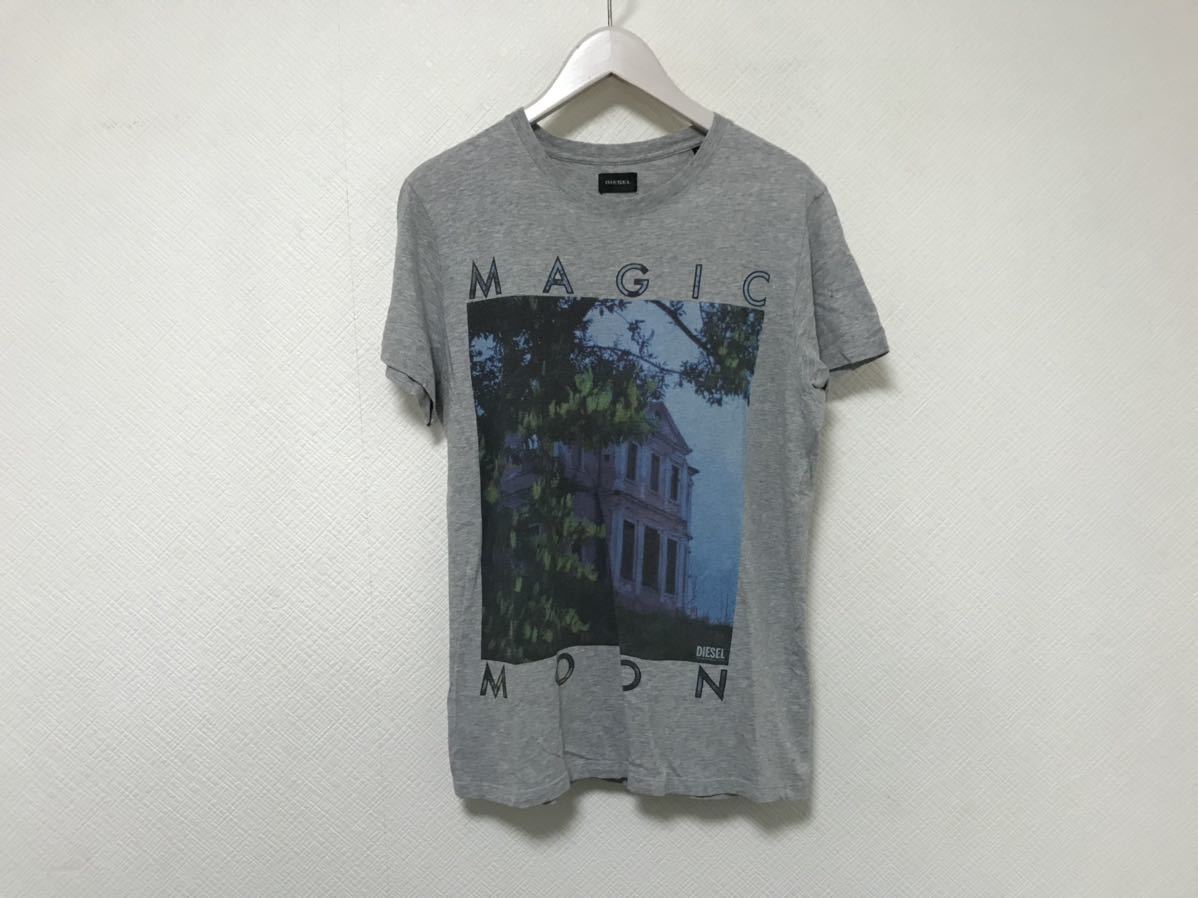 本物ディーゼルDIESELコットンプリント半袖TシャツメンズサーフアメカジミリタリーストリートサーフグレーMブルガリア製拍卖