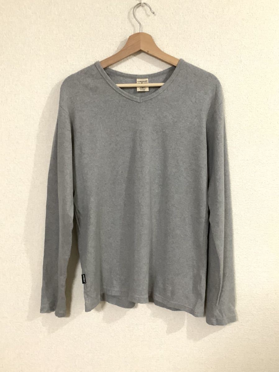 AVIREX アビレックス リブ編みコットン長袖カットソー 長袖Tシャツ メンズ アメカジ 古着 グレー 定番拍卖