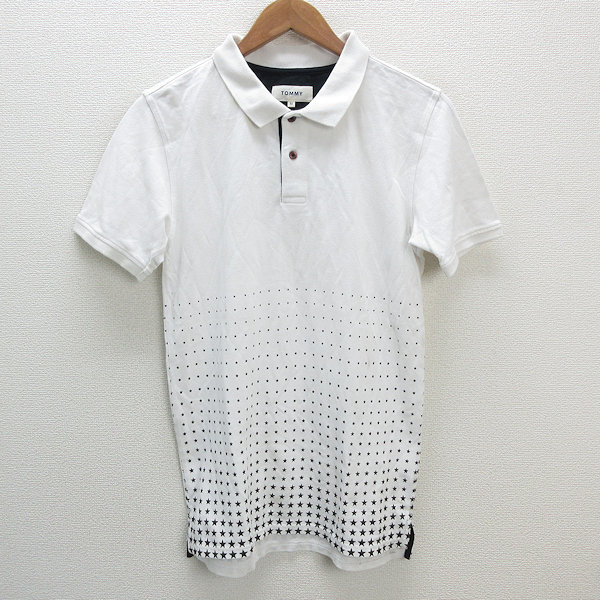a■トミー/TOMMY 鹿の子 星柄プリント 半袖ポロシャツ【M】白/MENS/18【中古】拍卖