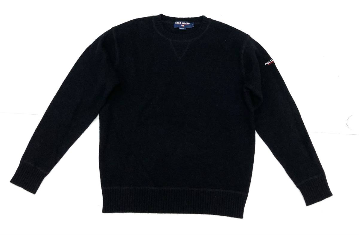 希少 美品 90s ビンテージ RALPH LAUREN ラルフローレン POLO SPORTS ポロスポーツ 前V セーター 黒 M アーカイブ ガゼット拍卖