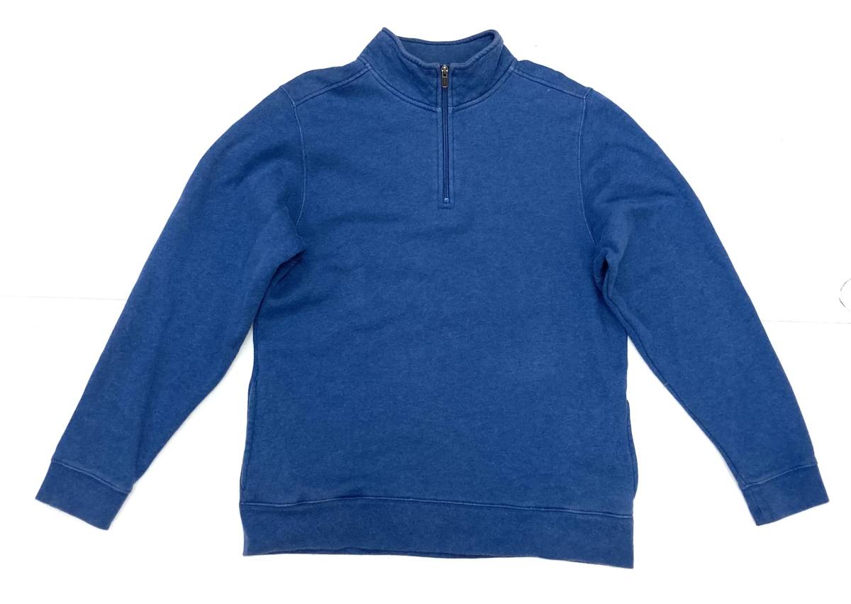 00s LLBEAN LLビーンハーフZIP スエット 青 L ドライバーズ ポケット付き 裏起毛拍卖