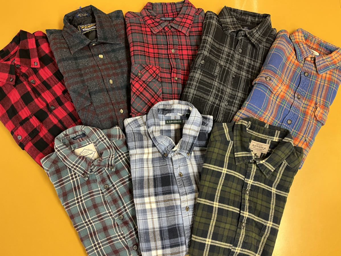 ■■ USA古着卸 良品 長袖 フランネルシャツM 8枚 セット まとめ売り アメリカ古着 ネルシャツ チェック柄 起毛 厚手拍卖