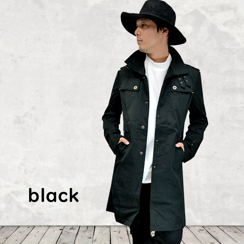 ロング丈シングルトレンチコート☆カーキ ブラック(型番wsc-5734)新品ブラックM拍卖