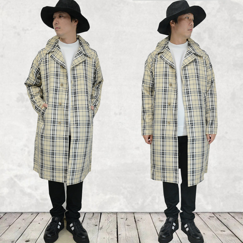 チェック柄ゆったりロング丈テンカラーコート12643 新品 ノバチェックベージュM拍卖