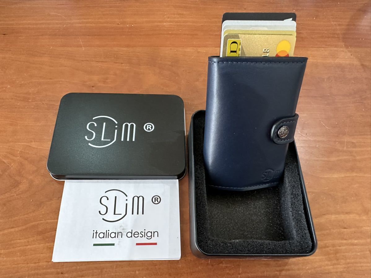 スキミング防止機能付き財布|SLim 【イタリア製】ネイビー/マルチカラー拍卖