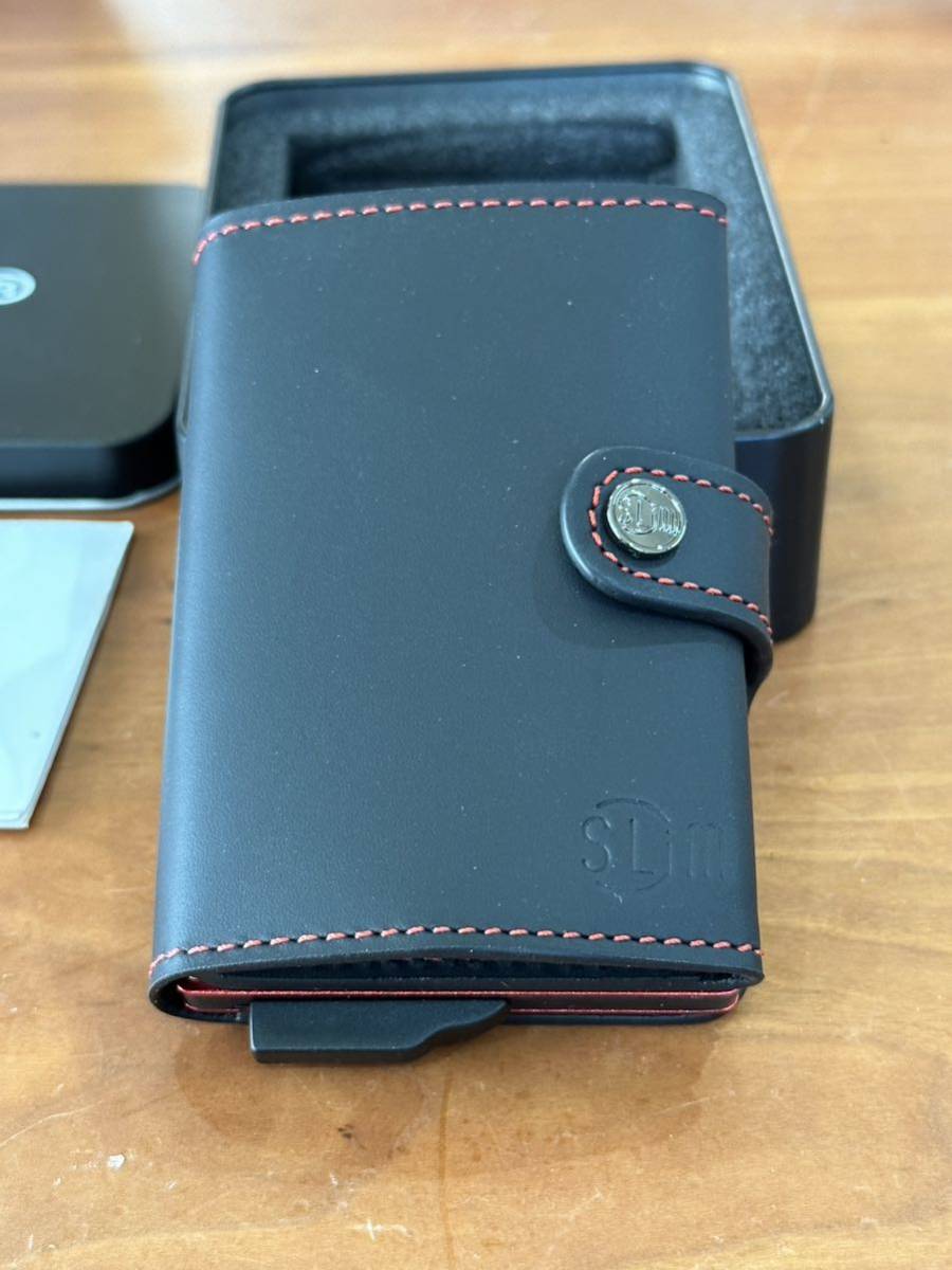 スキミング防止機能付き財布|SLim 【イタリア製】ブラック/レッド拍卖