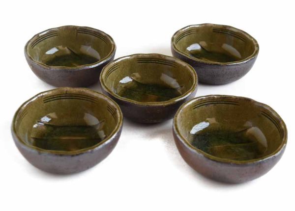 ひとつひとつ心を込めての手作り 5枚セット 棟山窯 ビードロ釉 丸玉割 小鉢 10cm 鍋料理の取り皿や煮物 和え物、酢の物、お浸しに拍卖