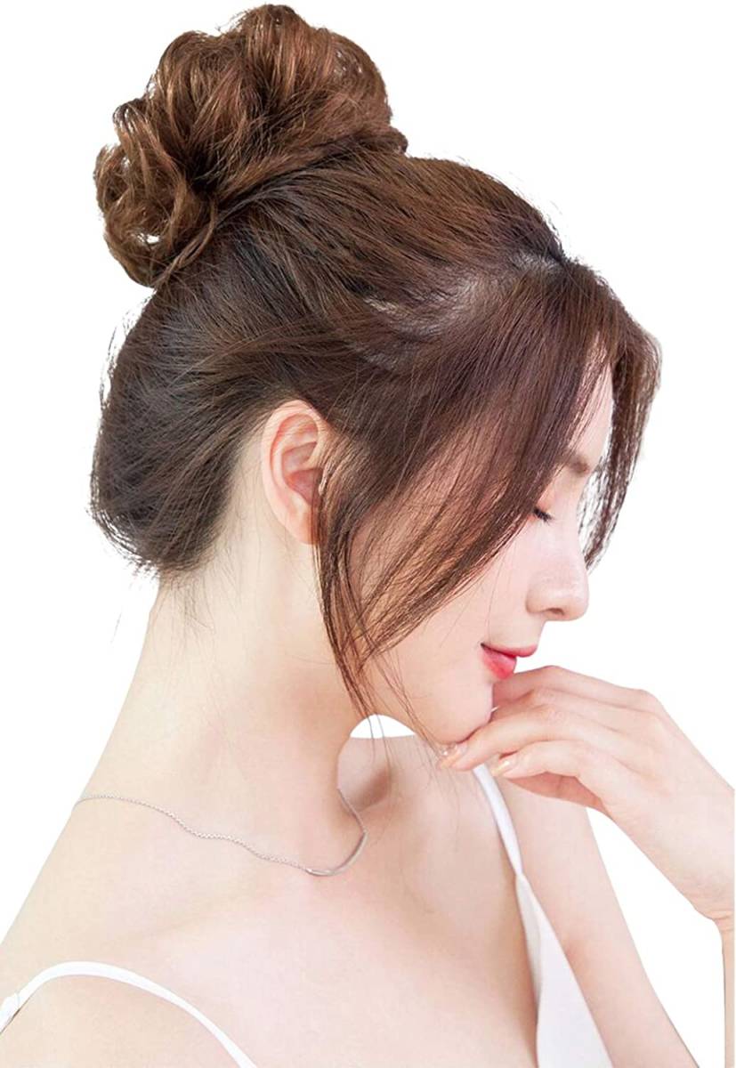 YOYO シュシュウィッグ シニヨン 子供向け ウィッグ 人毛100% かつら キッズ まとめウィッグ 巻き髪 カールウィッグ (ライトブラウン)拍卖