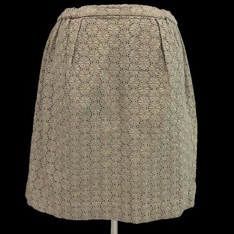 ミミ&ロジャー mimi&roger 台形スカート ひざ丈 コットン 総裏地 レース 日本製 花柄 グレージュ M レディース拍卖