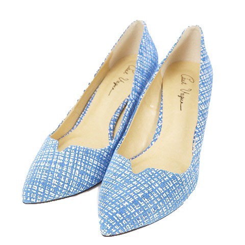 セベージュ C'ast vague パンプス ポインテッドトゥ コーンヒール 総柄 36 青 ブルー /M2O レディース拍卖