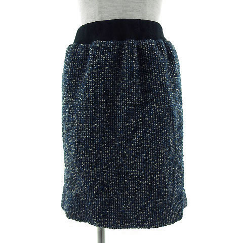 アバハウス ABAHOUSE collex スカート ひざ丈 ツイード ミックス糸 ウエストゴム ウール混 ネイビー 紺 ブルー 青 ホワイト 白拍卖