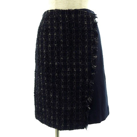 ビアッジョブルー Viaggio Blu スカート ミディ丈 ツイード 切替え ネイビー 紺 1 レディース拍卖