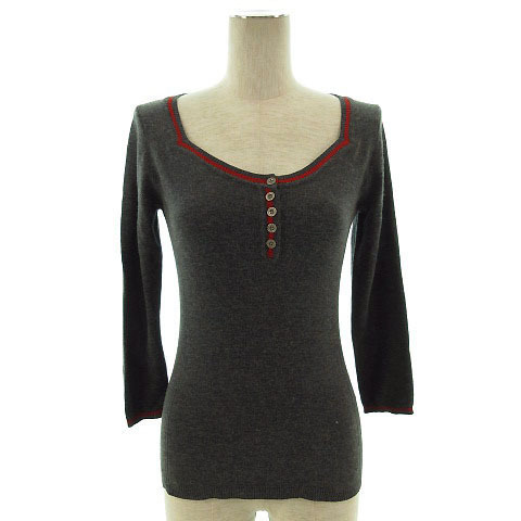 ボナジョルナータ BUONA GIORNATA ニット 七分袖 ヘンリーネック アンゴラ混 グレー 赤 F レディース拍卖