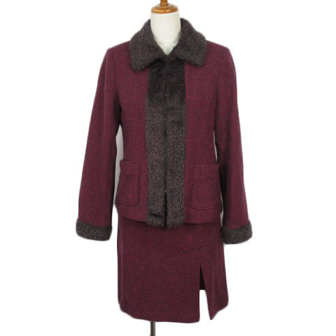 エムケー ミッシェルクラン MK MICHEL KLEIN スーツ ジャケット スカート スリット ニット ボア ウール 38 ボルドー レディース拍卖